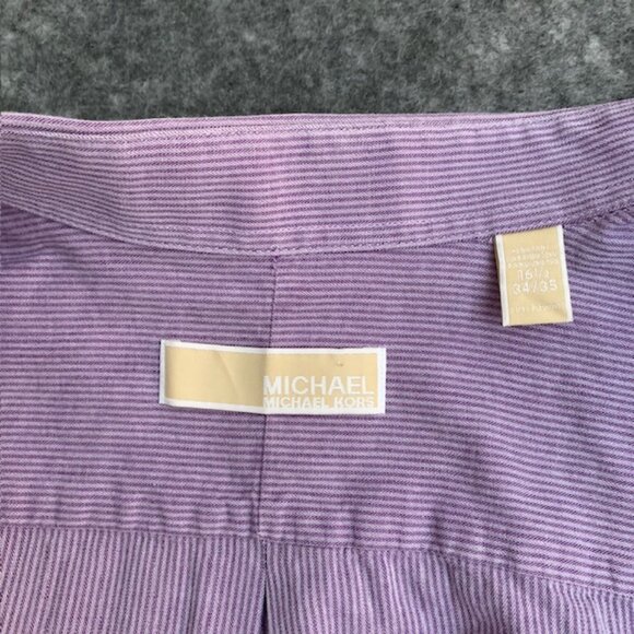 MICHAEL Michael Kors Men’s 16 1/2 Shirt Purple Stripes Button Down Long Sleeves - Picture 6 of 6